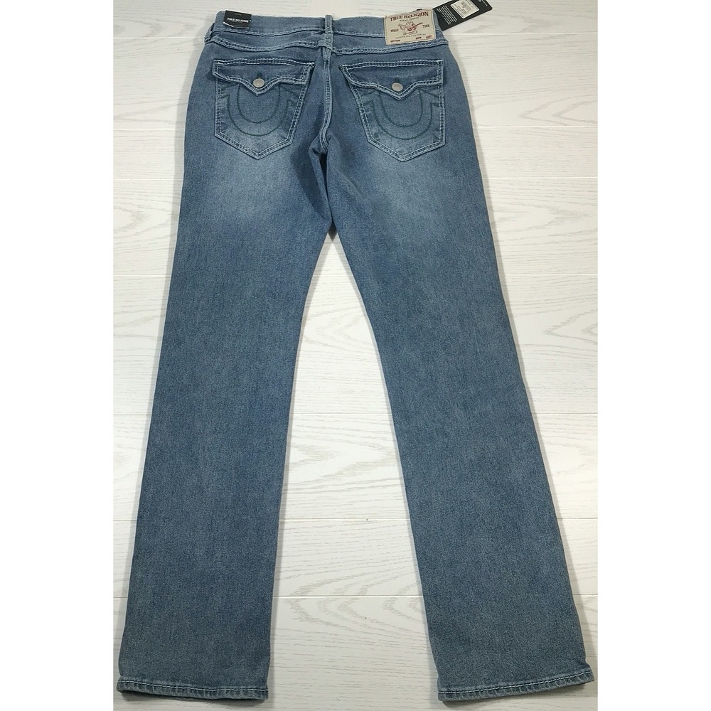 True Religion Ricky Big T Flap Jeans Men 30x34 Blue Straight Cotton Blend New